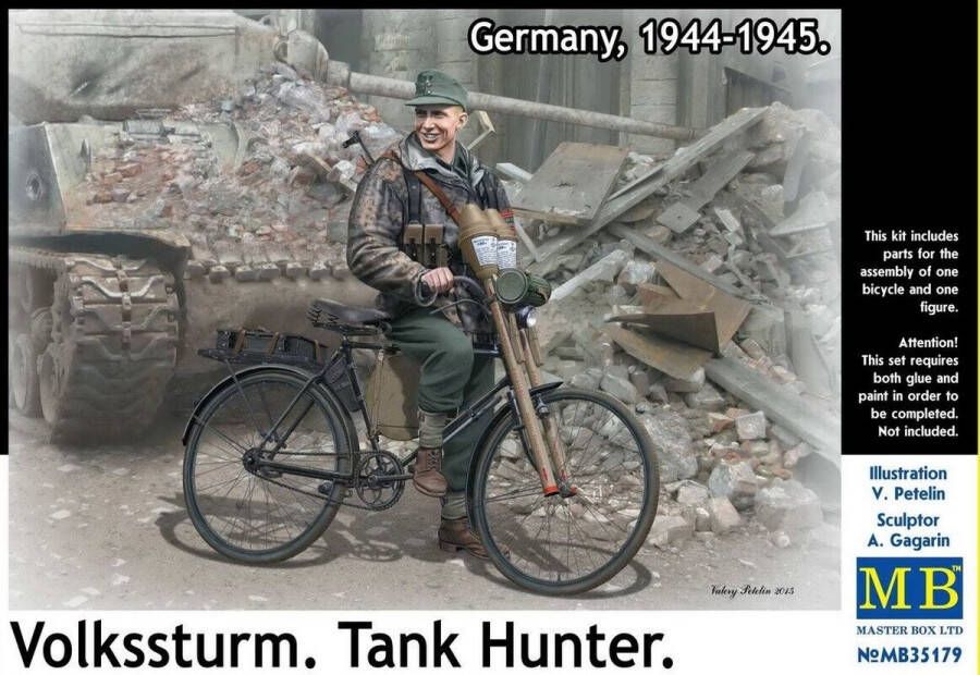 Master box 1:35 35179 Volkssturm Tankjager Duitsland 1944-1945 Figuur met Fiets Plastic Modelbouwpakket