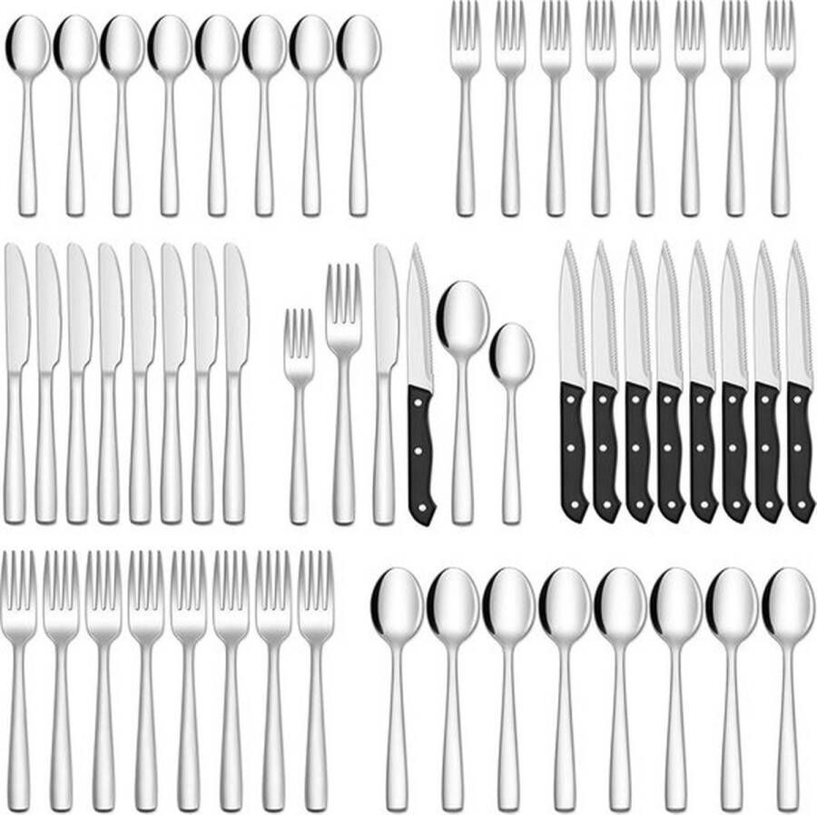 Master knives 8 Persoons Bestekset (48-delig) Lepels Messen Vorken & Steakmessen Vaatwasserbestendig Zilver RVS bestekset 8 persoons