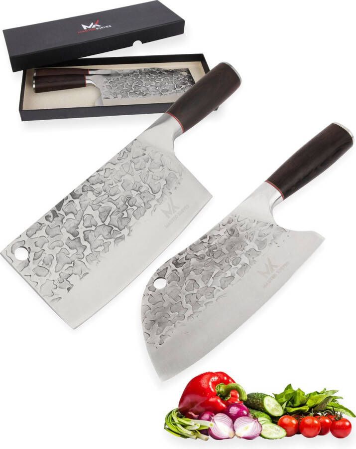 Master knives Professioneel Japans Hakmes 20 CM -Vlijmscherp Mes Roestvrij Staal Ergonomisch Houten Handvat 2 stuks