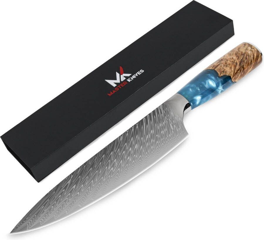 Master knives Professioneel Japans Koksmes 20 CM Keukenmessen van hoogwaardig Damascus Patroon Epoxy Houten Handvat koksmessen