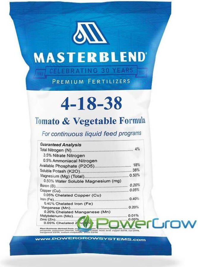 Masterblend 4-18-38 | 25 lbs. | 11 3 kg | Hydroponic Plantenvoeding | Voeding voor Hydrocultuur | Meststof