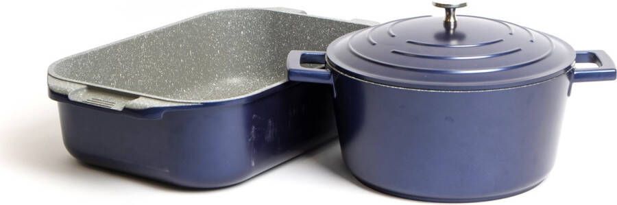 Masterclass 2-delige Blauwe Kookgerei Set van Gietaluminium met 1x Anti-aanbak 4L Braadpan en 1x Anti-aanbak 34cm Braadpan