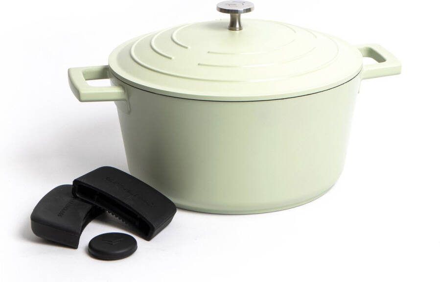 Masterclass 2-delige kookgerei set met Mint anti-aanbak gietaluminium braadpan 24cm 4 liter en 3-delige siliconen afdekplaat met handgrepen geschenkverpakking