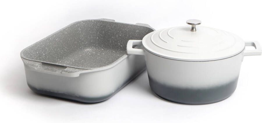 Masterclass 2-delige Kookgerei Set van Gietaluminium met 4L Braadpan met antiaanbaklaag Grey Ombre en een 34cm Braadpan met antiaanbaklaag