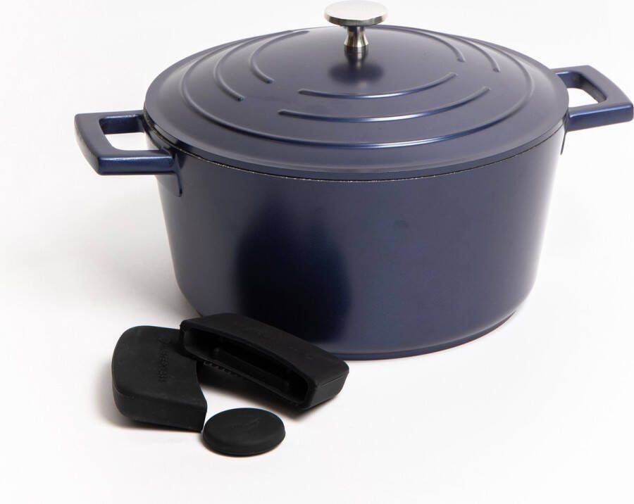 Masterclass 2-delige pannenset met blauwe anti-aanbak gietaluminium braadpan 24 cm 4 liter en 3-delige siliconen afdekplaat met handgrepen geschenkverpakking