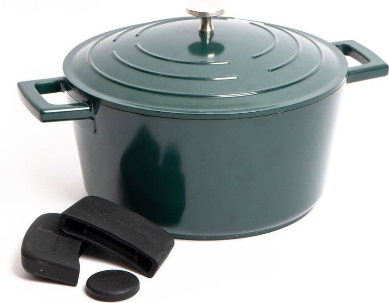 Masterclass 2-delige pannenset met Hunter Green anti-aanbak gietaluminium braadpan 24cm 4 liter en 3-delige siliconen afdekplaat met handgrepen geschenkverpakking