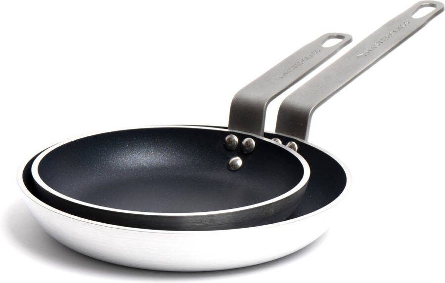 Masterclass 2-delige Professionele Aluminium Koekenpannenset met antiaanbaklaag en 2x Heavy Duty koekenpannen 20cm en 24cm