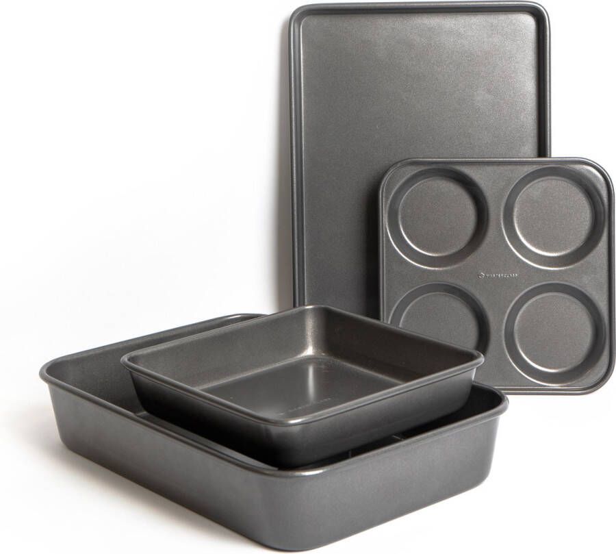 Masterclass 4-delige bakset met antiaanbaklaag braadslede broodtrommel en Yorkshire Pudding Pan