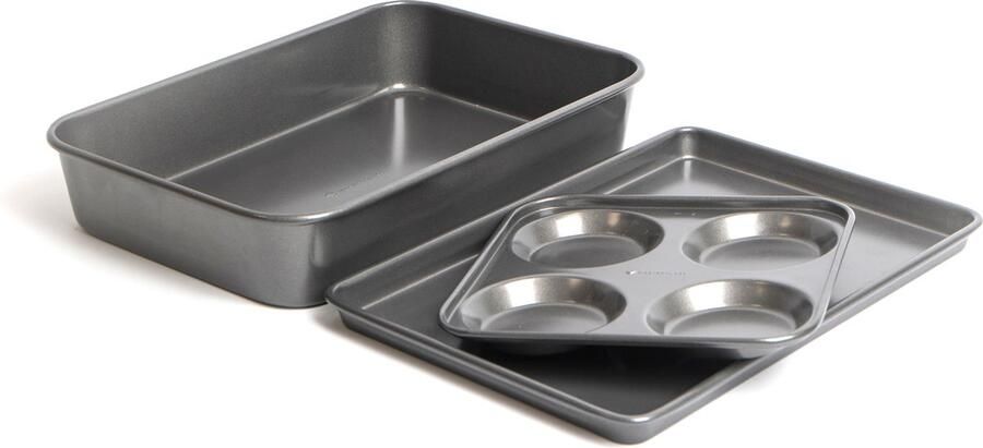 Masterclass 3-delige anti-aanbak Ovenschaal Set met Grote Braadpan Bakplaat en Yorkshire Pudding Pan