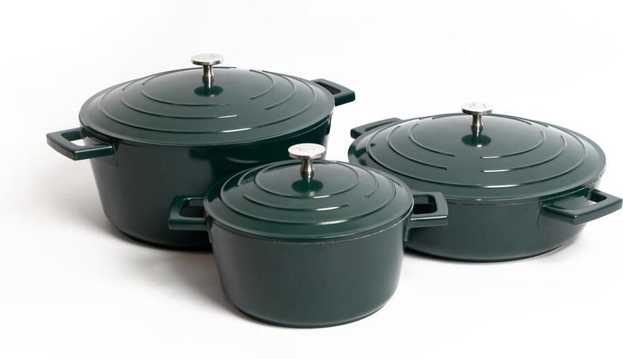 Masterclass 3-delige Kookgerei Set van Hunter Green anti-aanbak gietaluminium braadpannen 20cm 2.5L 28cm 4L & 28cm 5L In geschenkverpakking