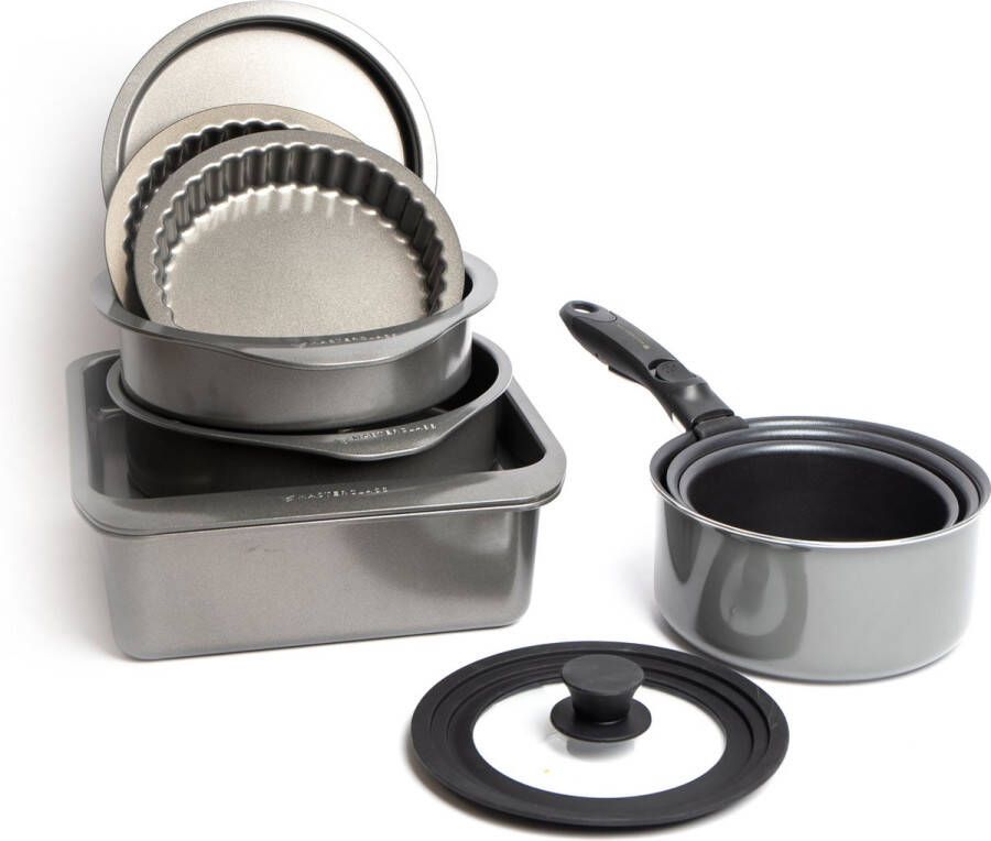 Masterclass Smart Space stapelbare cakebakset met antiaanbaklaag 7-delig Smart Space steelpannenset met antiaanbaklaag