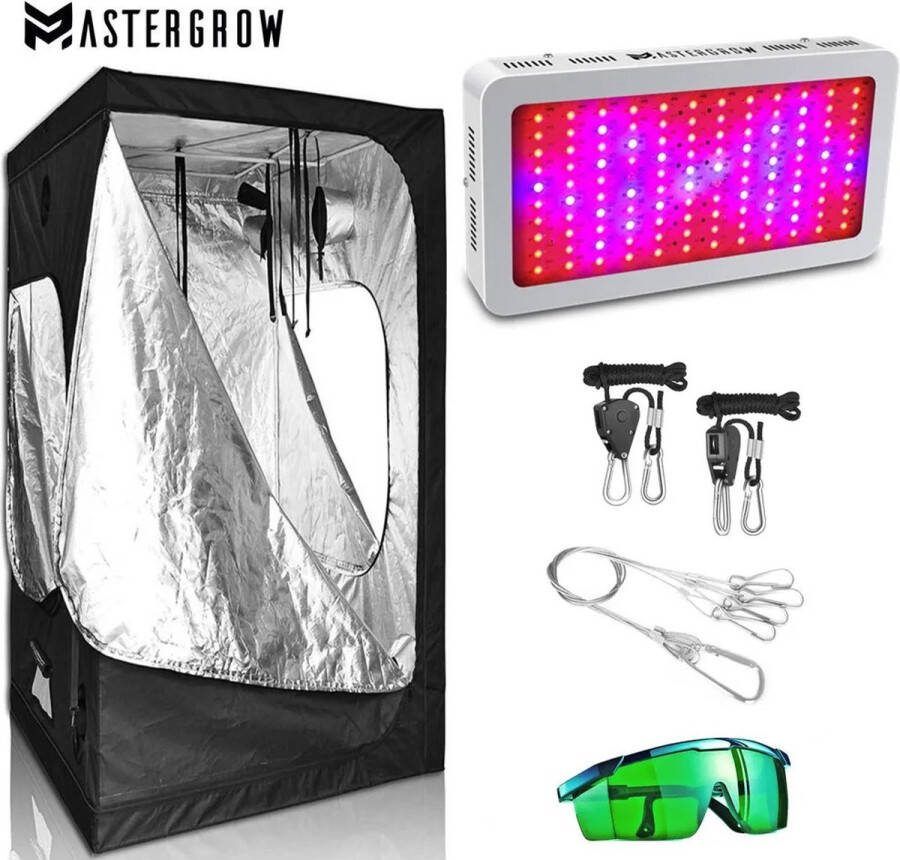 Mastergrow Professionele Kweekcombi 50x50x100cm Kweektent Full Spectrum Dubbele bodem Snelle Groei Hoge kwaliteit 300W Groeilamp LED Complete Kweekset Zwart