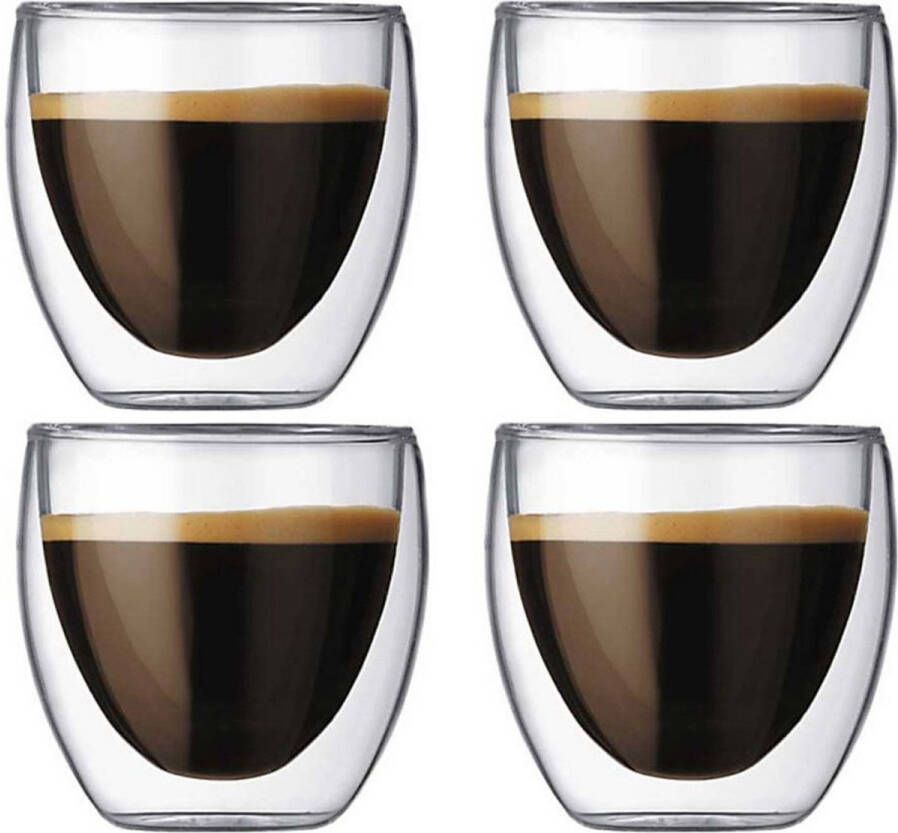 Mastersøn Dubbelwandige Koffieglazen Set van 4 Dubbelwandige Glazen Theeglazen 150 ml Ook geschikt voor Krups Senseo Nespresso & Espresso