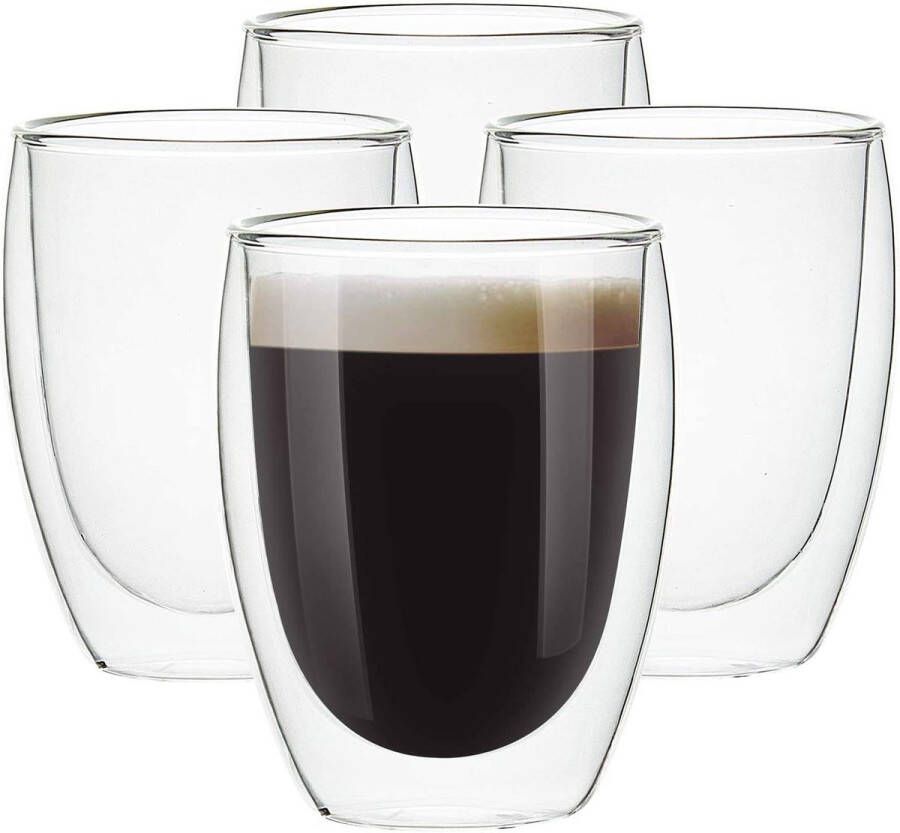 Mastersøn Dubbelwandige Koffieglazen Set van 4 Dubbelwandige Glazen Theeglazen 350ML 350 ML Cappuccino Thee Koffie Cappuccino Glazen Latte Macchiato