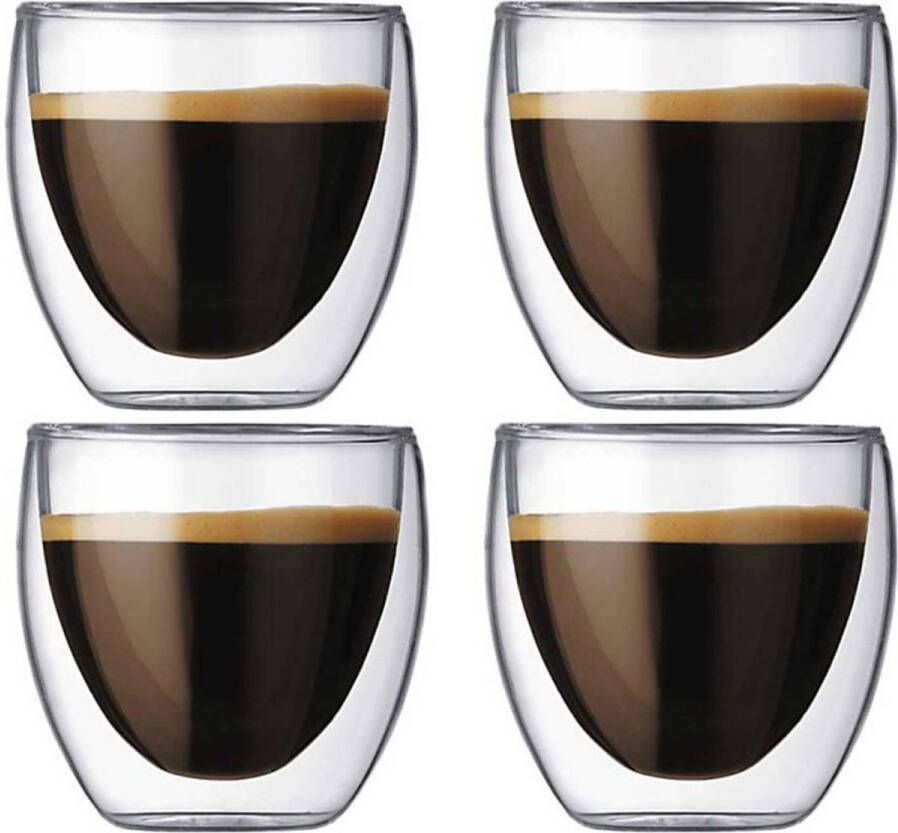 Mastersøn Dubbelwandige Koffieglazen Set van 4 Dubbelwandige Glazen Theeglazen 250ML 250 ML Cappuccino Thee Koffie Cappuccino glazen Latte macchiato Caffè lungo