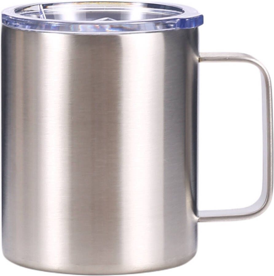 Mastersøn Thermosbeker met Handvat – Koffiebeker To Go Travel Mug voor Koffie – Lekvrije Deksel – 360 ml Zilver