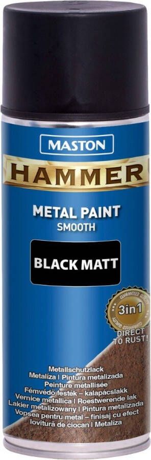 Maston Hammer Metaalverf Zwart Mat Smooth Spuitverf 400 Ml Spuitbus Verf