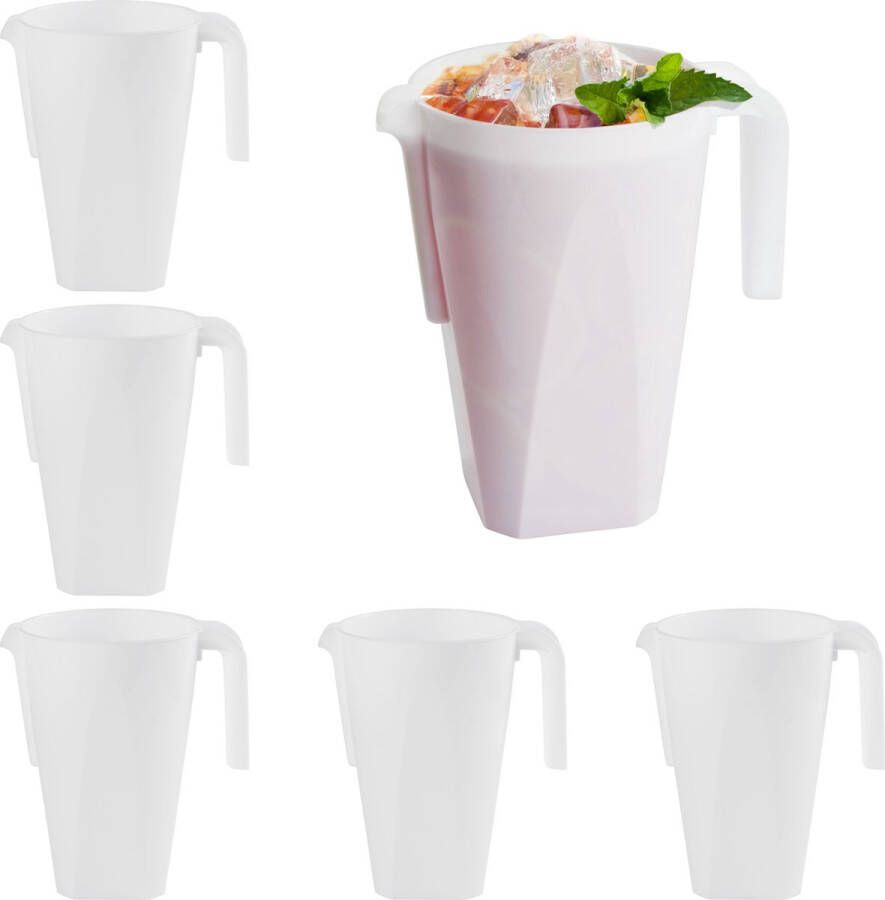 Matana 6 Witte Kannen Kunststof Kruiken (1500ml) Sterk PP-Plastic Onbreekbaar en Herbruikbaar Feestjes Kinderfeestjes Verjaardagen Picknicks Barbecue Limonades Ijsthee Cocktails