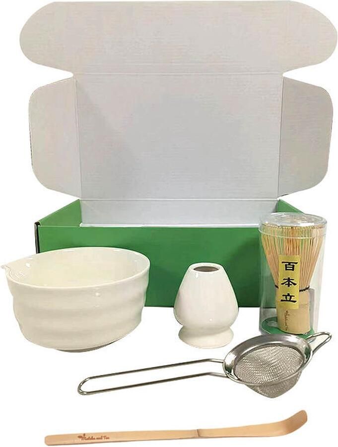 Matcha and Tea Matcha Set Wit 5 Delig Matcha Klopper Zeef Klopper Houder Kom en Bamboe Lepel