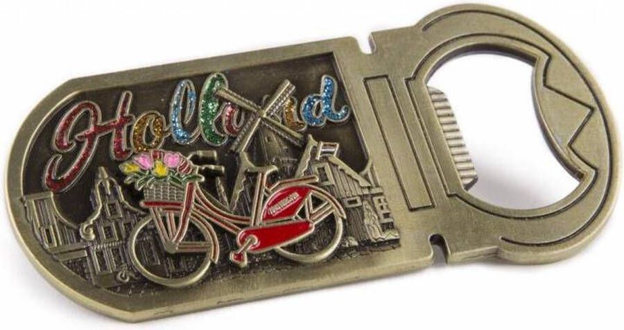 Matix Opener Magneet Fiets Holland Met Glitter Brons Souvenir