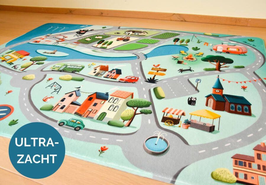 Mats & Joy – Roadtrip Auto Speelmat Kinderen 130x180cm – Ultrazacht Anti-Slip Wasbaar – Speelkleed Speeltapijt Verkeer Autokleed Stad Verkeerskleed Speelgoed Kleed Verkeersmat Verkeerstapijt Jongens Meisjes Stratentapijt