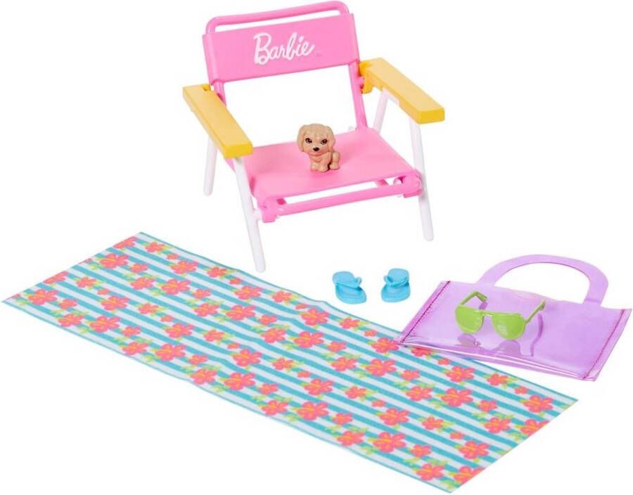 Barbie Huisdieren Speelset Assorti Met strandstoel hondje en strandlaken