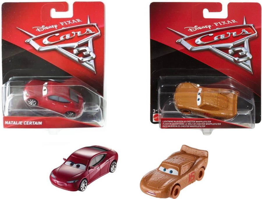 Merkloos Sans marque Mattel Cars 3 Diecast Set Natalie Certain & Bliksem McQueen met Modder Speelgoedauto 1:55