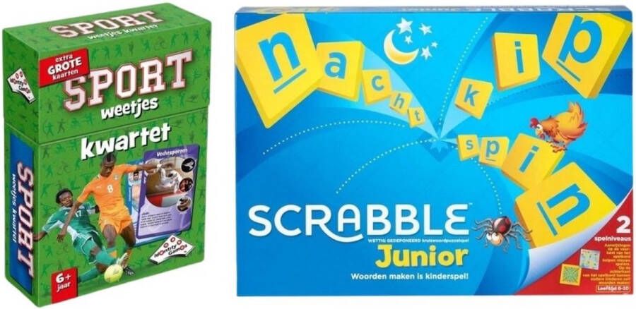 Mattel Games Spellenbundel 2 Stuks Kwartet Sport Weetjes & Mattel Scrabble Junior