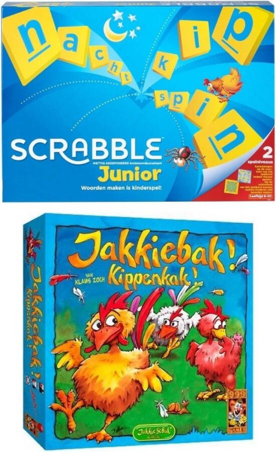 Mattel Games Spellenbundel 2 Stuks Mattel Scrabble Junior & Jakkiebak! Kippenkak!