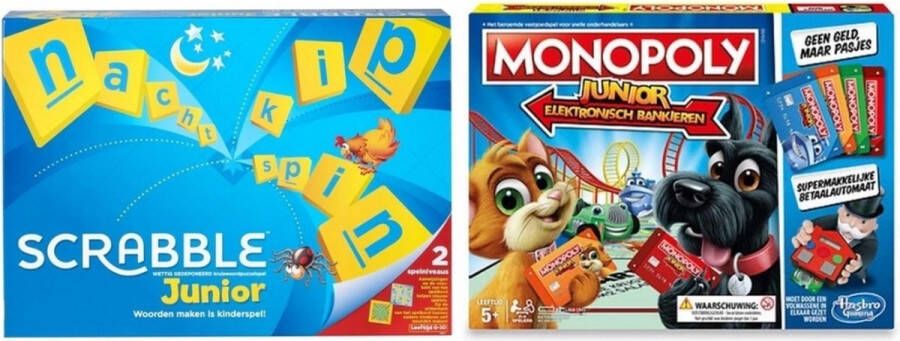 Mattel Games Spellenbundel 2 Stuks Mattel Scrabble Junior & Monopoly Junior Elektronisch Bankieren