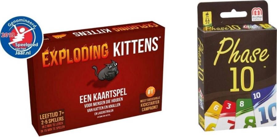 Mattel Games Spellenbundel Kaartspel 2 stuks Exploding Kittens & Phase 10
