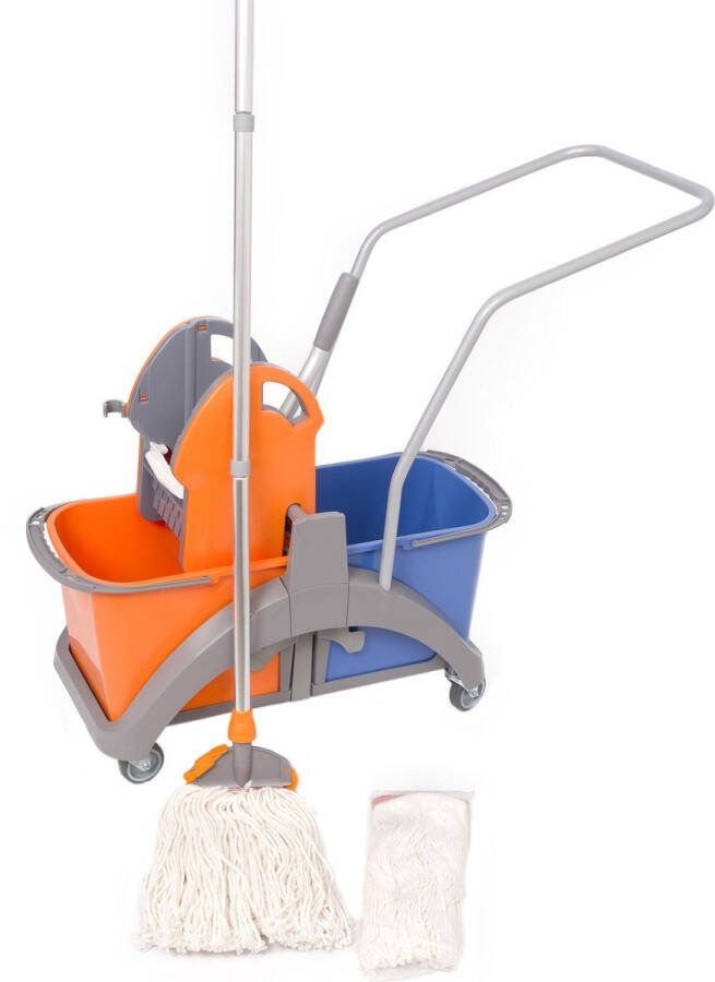 MAUS dweil set professional 2x20liter Dubbel dweilsysteem compleet inclusief wringer dweilstok 2 moppen en duwbeugel