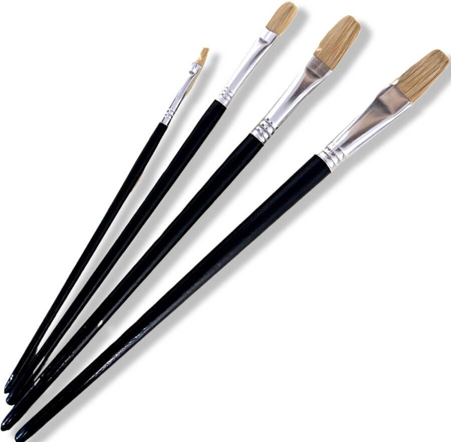 MAUS Hobby penselen set plat met varkenshaar 4 stuks verschillende maten maat 2-8-14-16 acryl en olieverf
