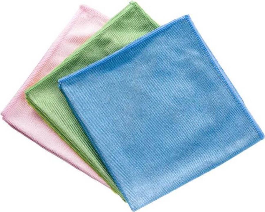 MAUS microvezel glasdoeken 6 stuks RVS doeken 3 kleuren mix blauw rood groen 40x40cm