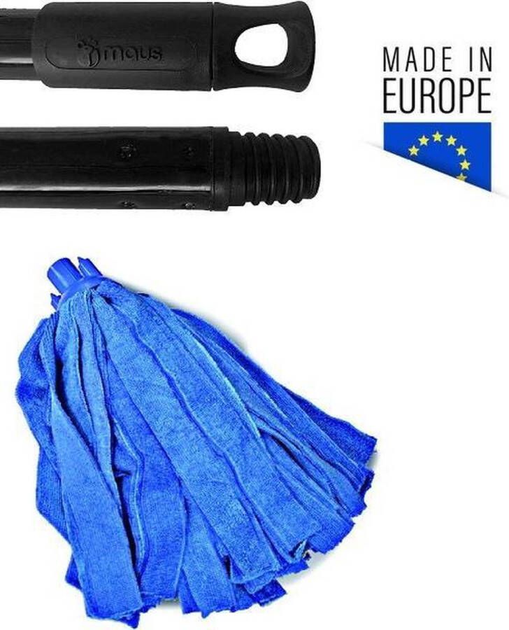 MAUS spaanse mop microvezel met steel 1 dweil blauw met 1 steel Made in the EU