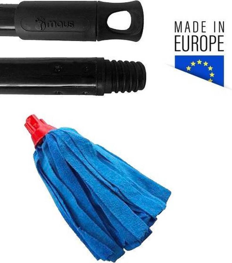 MAUS spaanse mop microvezel met steel 1 dweil rood blauw met 1 steel Made in the EU