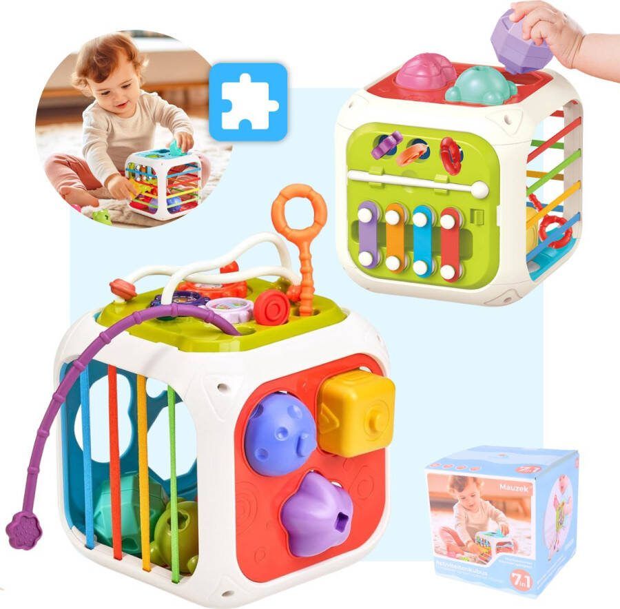 Mauzek Montessori Activiteiten Kubus 7 in 1 – Montessori Speelgoed – Kinderspeelgoed – Vormenstoof – Blokkendoos – Speelkubus – Sensorisch Speelgoed – Educatief Speelgoed – Motorisch Speelgoed – Peuter Speelgoed – Speelgoed voor onderweg- +1 5 jaar