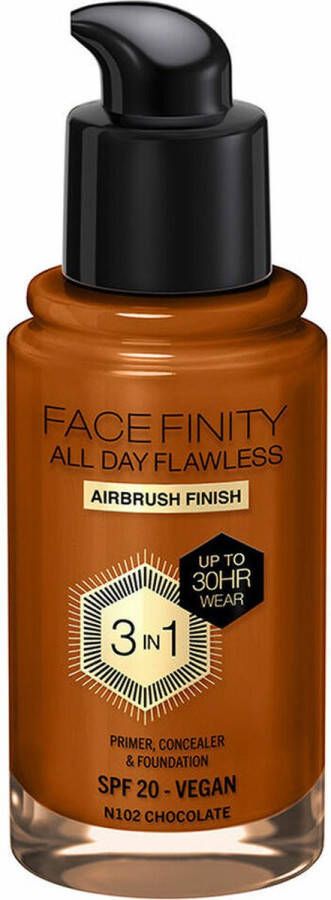 Max Factor Crème Make-up Basis Face Finity All Day Flawless 3 in 1 Spf 20 Nº N102 Chocolate 30 ml