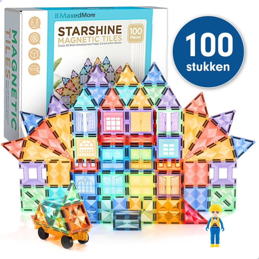 MaxedMore Magna Tiles 100 stuks – Starshine Variant Sterren Variant Magnetische bouwstenen Constructiespeelgoed – Educatief speelgoed