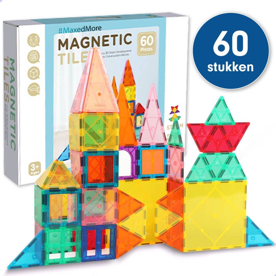 MaxedMore Magnetische Tegels 60 stuks – Magnetische bouwstenen Constructiespeelgoed – Educatief speelgoed