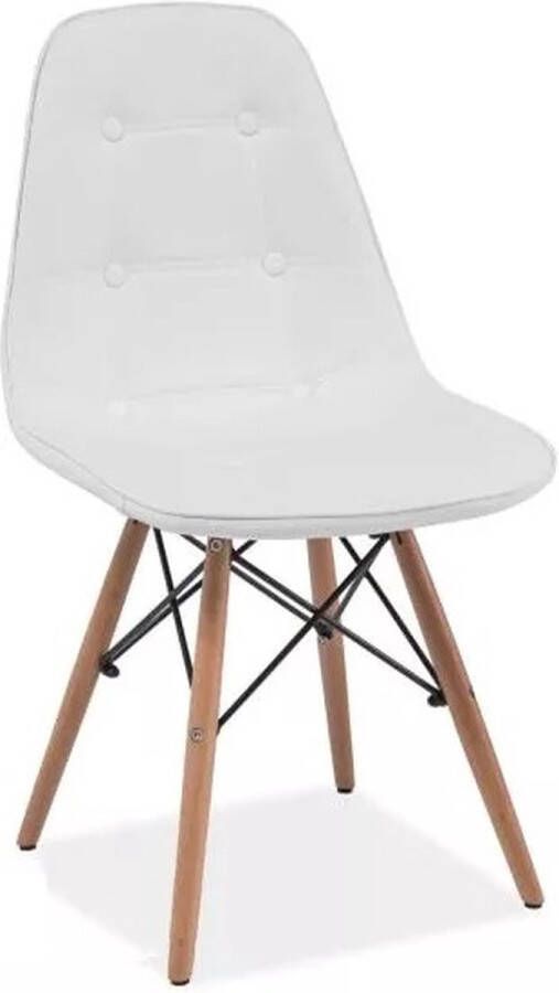 Maxi Huis Axel P gestoffeerde stoel set van 4 Scandinavische stijl wit eco-leer + beuken eetkamerstoel korting
