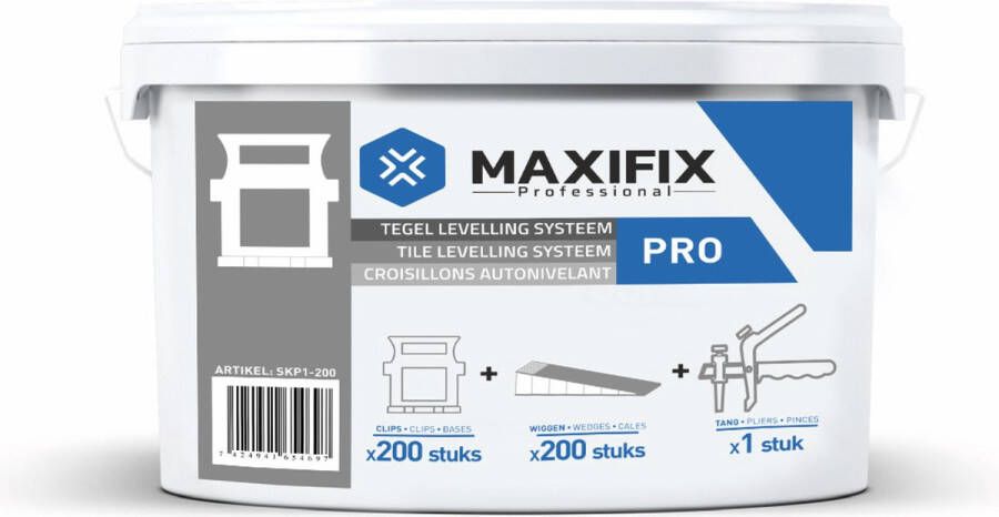 Maxifix Starter set PRO Tegel Levelling Clips Tegel Levelling systemen Tegel Dikte 3-13 mm 1 5 mm 200 clips + 200 wiggen + 1 Tang