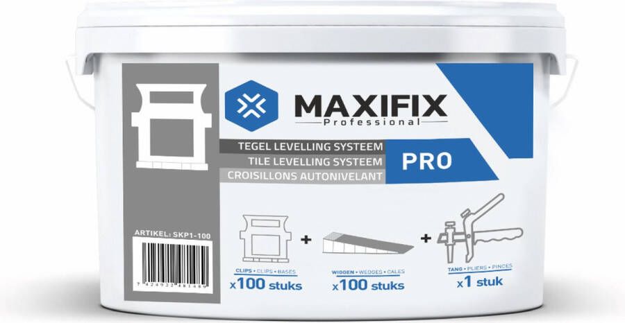 Maxifix Starter set PRO Tegel Levelling Clips Tegel Levelling systemen Tegel Dikte 3-13 mm 1 mm 100 clips + 100 wiggen + 1 Tang