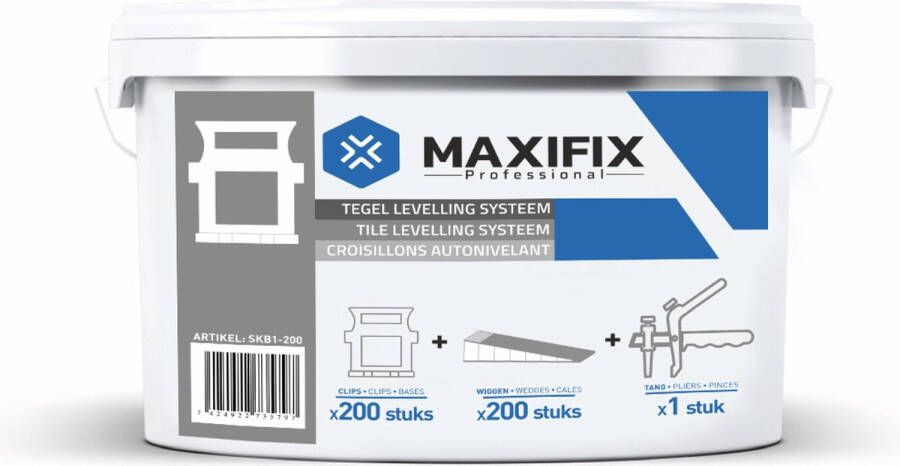 Maxifix Starter set Tegel Levelling Clips Tegel Levelling systemen Tegel Dikte 3-13 mm 1 5 mm 200 clips + 200 wiggen + 1 Tang