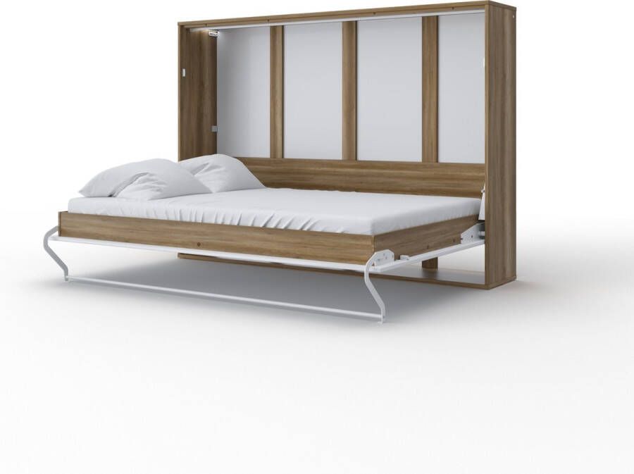 Maxima House INVENTO 04 Elegance Horizontaal Vouwbed Logeerbed Opklapbed Bedkast Country Eiken Hoogglans Wit 200x140 cm