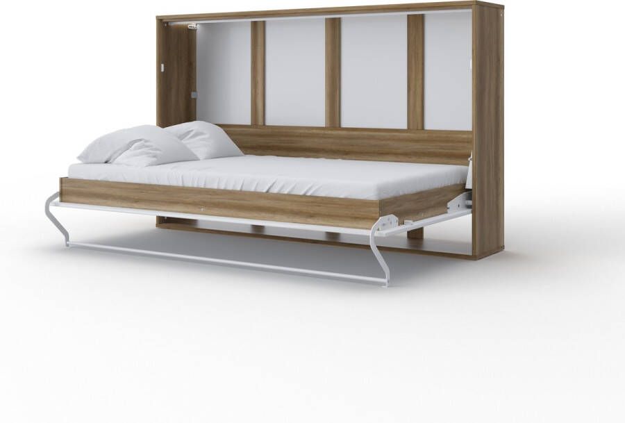 Maxima House INVENTO 05 Elegance Horizontaal Vouwbed Logeerbed Opklapbed Bedkast Country Eiken Hoogglans Wit 200x120 cm