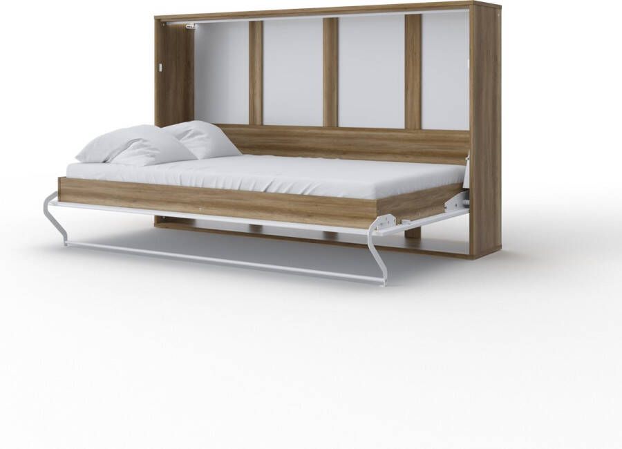 Maxima House INVENTO 06 Elegance Horizontaal Vouwbed Logeerbed Opklapbed Bedkast Country Eiken Hoogglans Wit 200x90 cm