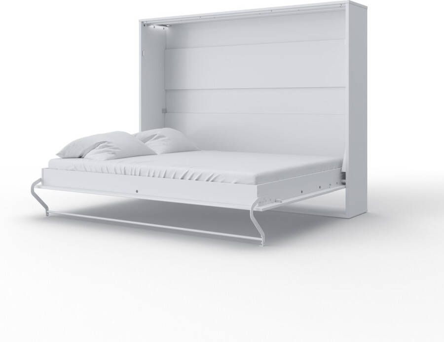Maxima House INVENTO 15 Elegance Horizontaal Vouwbed Logeerbed Opklapbed Bedkast Inclusief LED Hooglans Wit 200x160 cm
