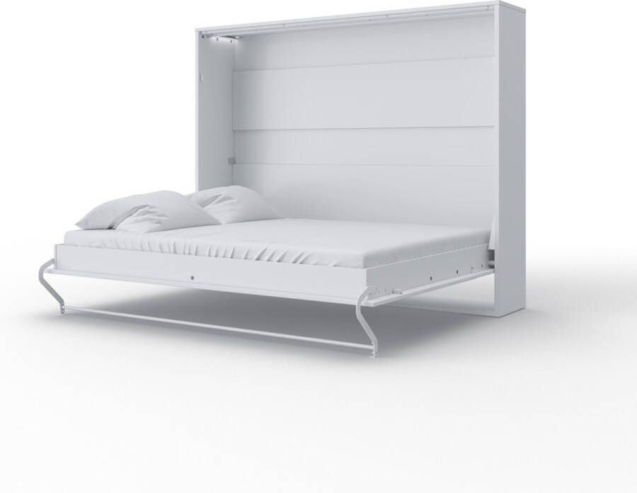 Maxima House INVENTO 15 Elegance Horizontaal Vouwbed Logeerbed Opklapbed Bedkast Inclusief LED Mat Wit 200x160 cm