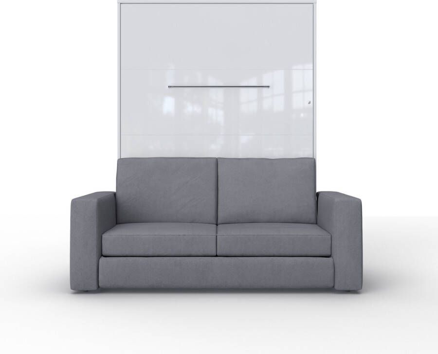 Maxima House INVENTO SOFA Elegance Verticaal Vouwbed Inclusief Bank Logeerbed Opklapbed Bedkast Inclusief LED Hoogglans Wit + Antraciet Sofa 200x140 cm
